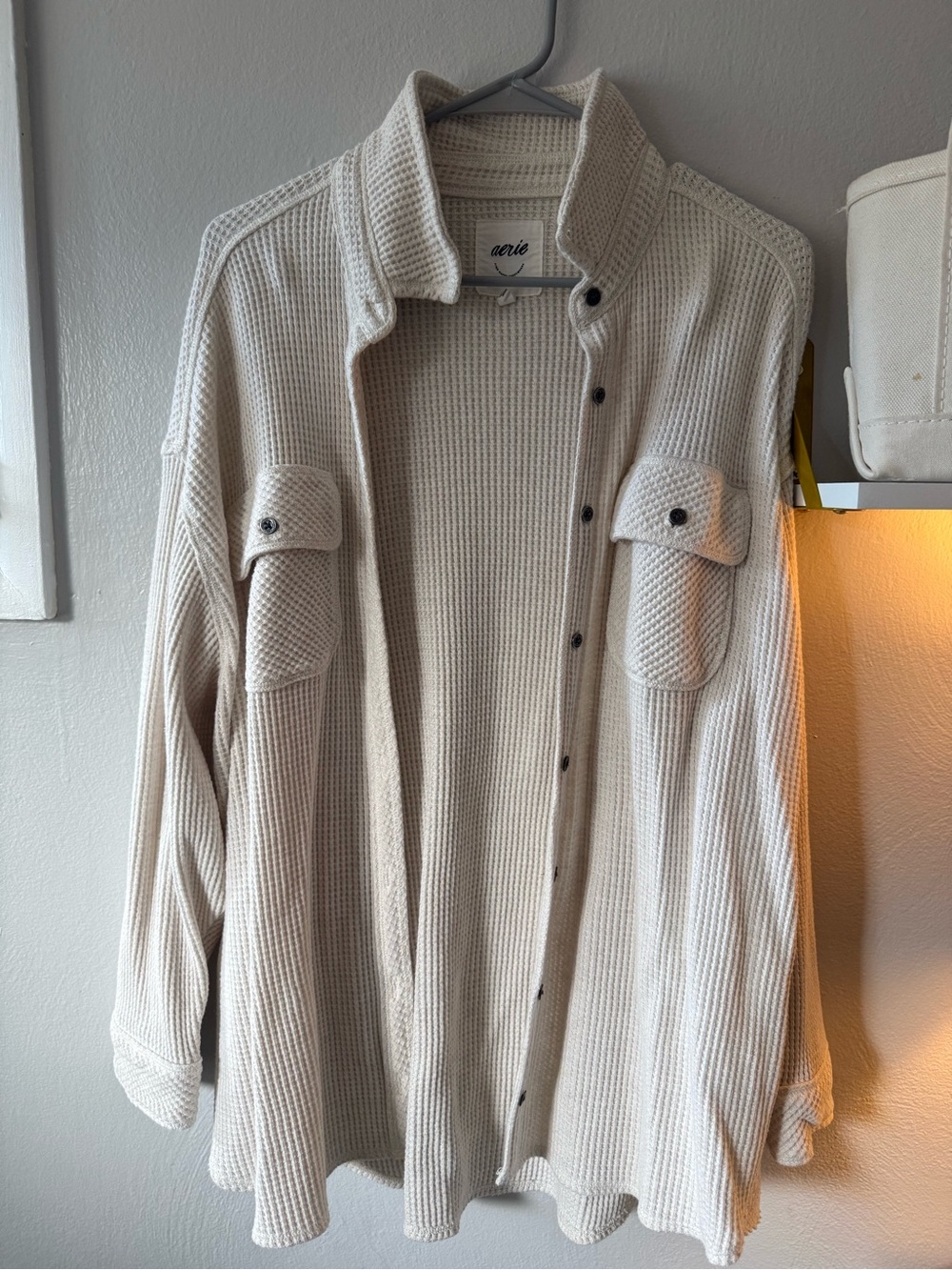 Aerie Cream Waffle-Knit Button Up